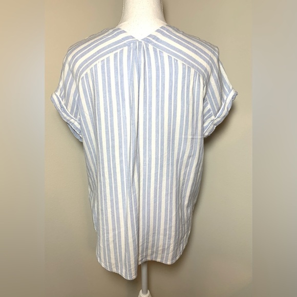 Rails Jeri Holland Top Women Baby Blue White Stripe Lace Up Short Sleeve Small - Picture 3 of 7